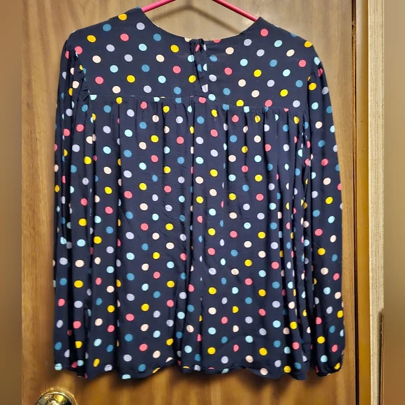 Gap Kids Blck Blue Multi Color Polka Dots Blouse XL long Sleeve Double Lined - Picture 3 of 6